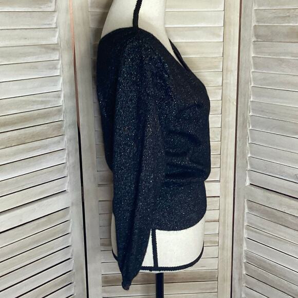 Jumper 1234 Black Multi Color Metallic Shimmer Double V Neck Cashmere Sweater S - Picture 4 of 8